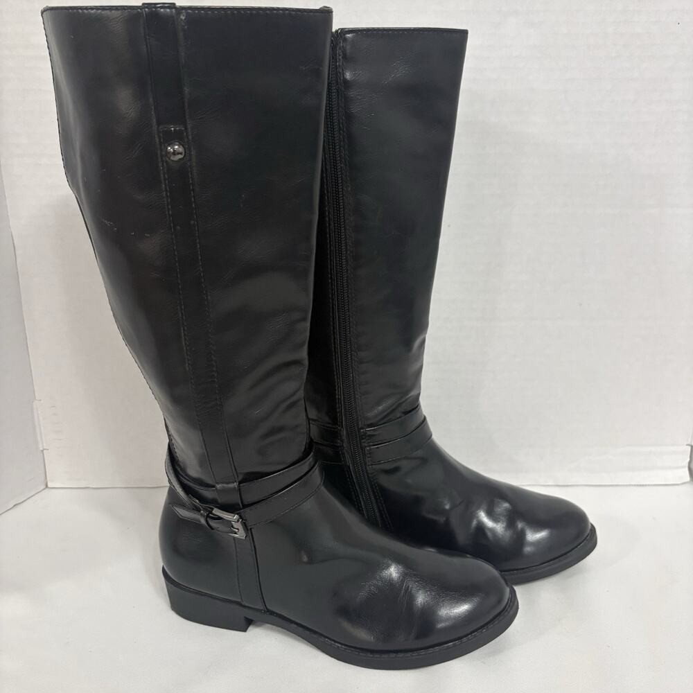 American Eagle Womens 6.5W Black Knee High Riding Boots Buckle Zip Y2K